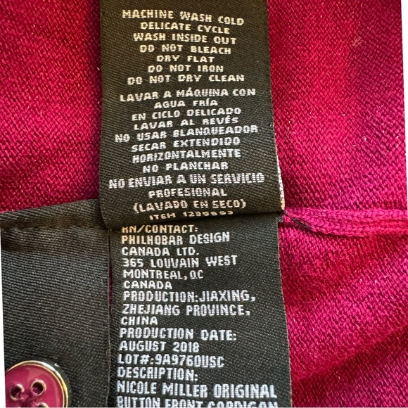 Nicole Miller Women M Cardigan Sweater Cranberry Silver Metallic Preppy Button - Picture 8 of 9